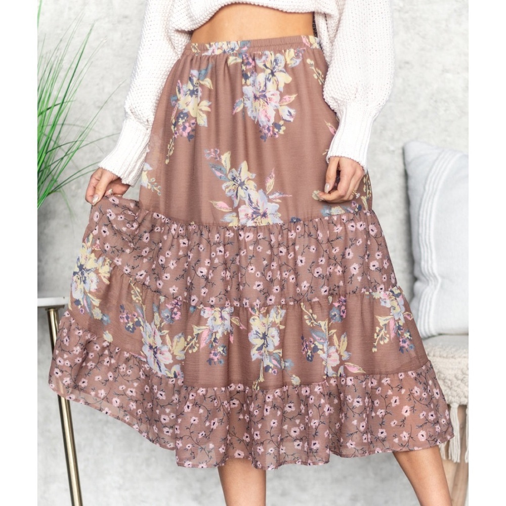 GeeGee CLARA TIERED RUFFLE SKIRT - MOCHA